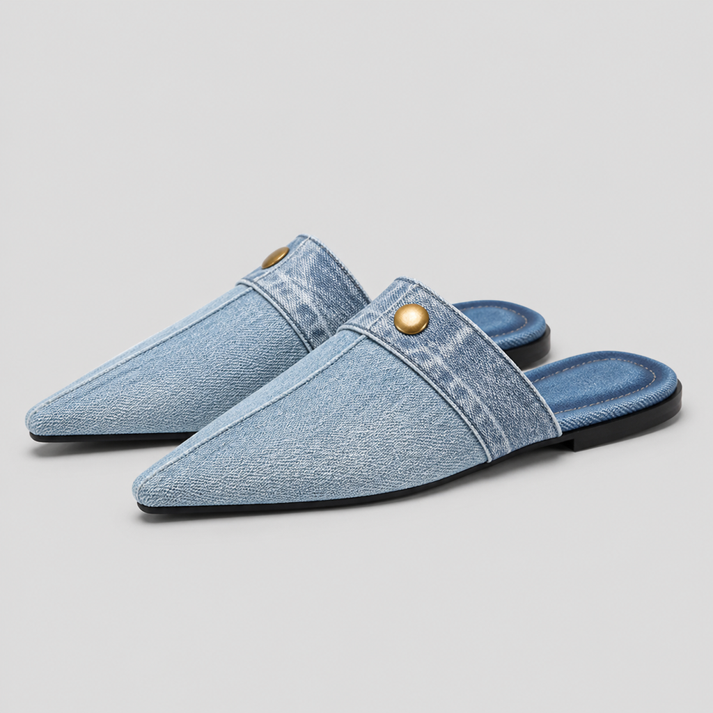 Demi Denim Mule Slides | Women's Pointed-Toe Flat Slides