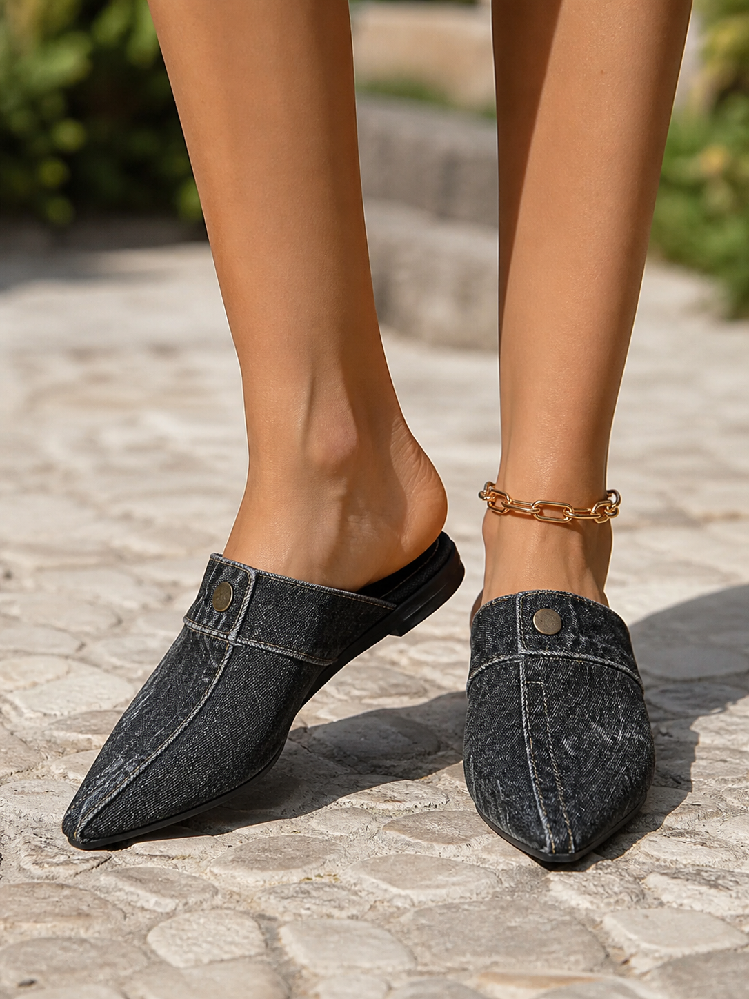 Demi Denim Mule Slides | Women's Pointed-Toe Flat Slides