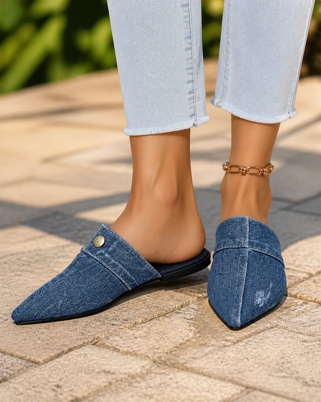 Demi Denim Mule Slides | Women's Pointed-Toe Flat Slides