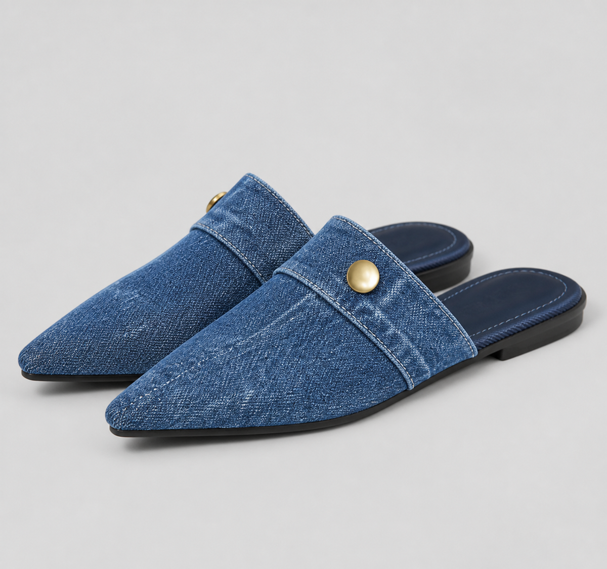Demi Denim Mule Slides | Women's Pointed-Toe Flat Slides