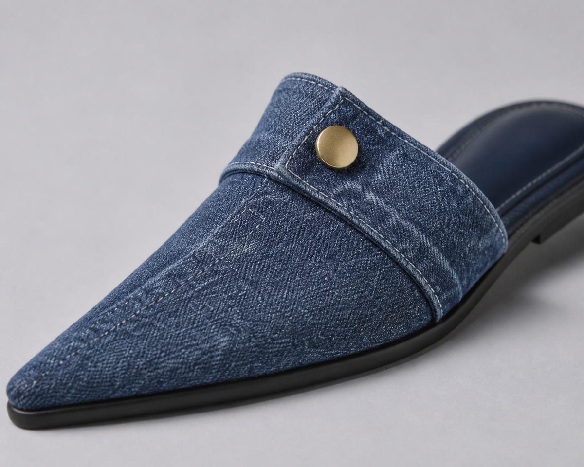 Demi Denim Mule Slides | Women's Pointed-Toe Flat Slides