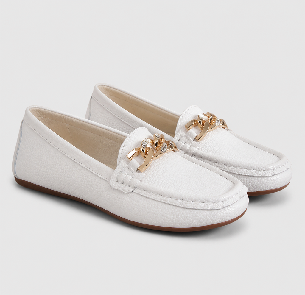 Luna Gold-Chain Loafers | Women's Round-Toe Slip-On Flats