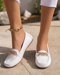 Luna Gold-Chain Loafers | Women's Round-Toe Slip-On Flats
