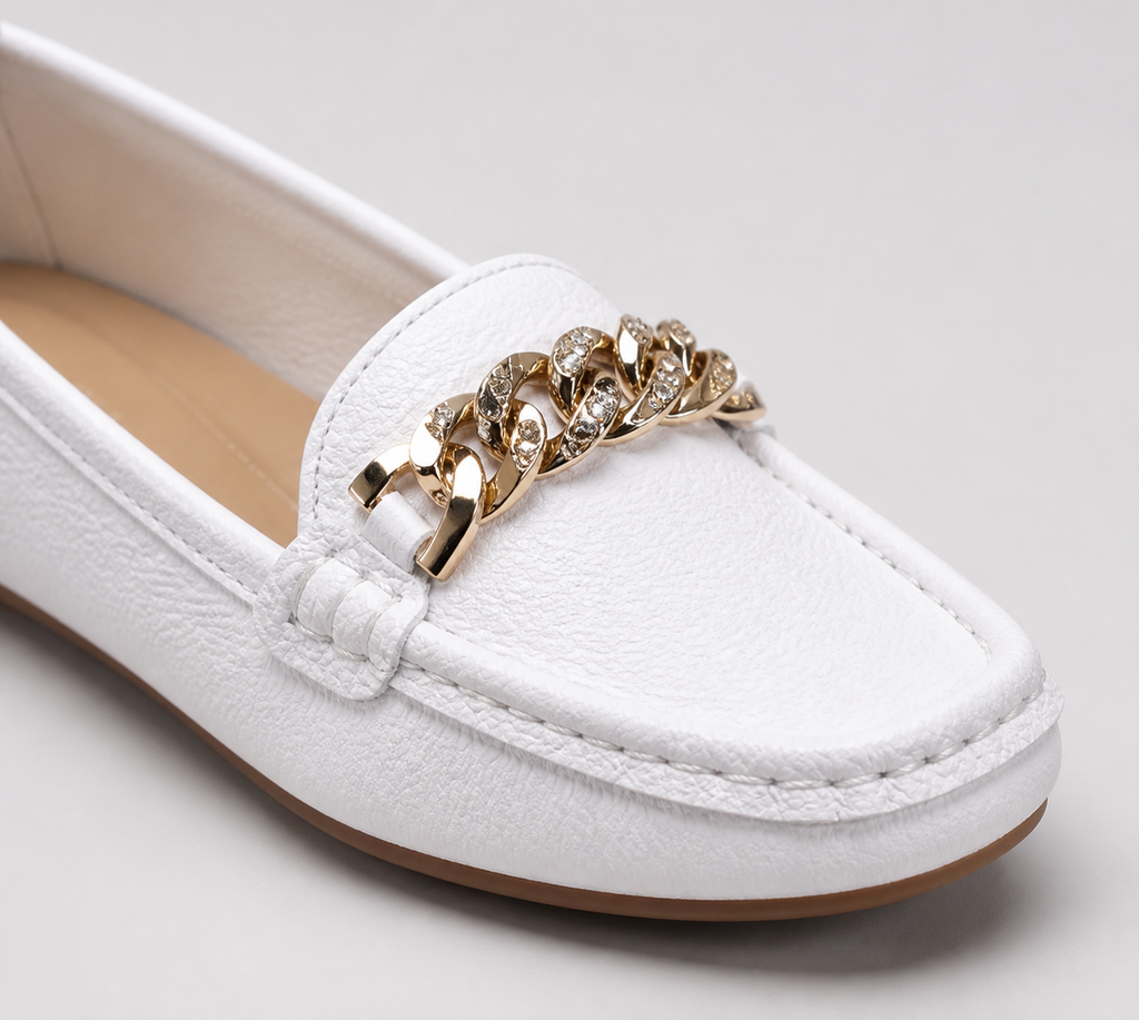 Luna Gold-Chain Loafers | Women's Round-Toe Slip-On Flats