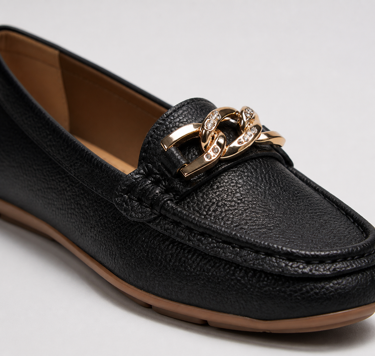 Luna Gold-Chain Loafers | Women's Round-Toe Slip-On Flats
