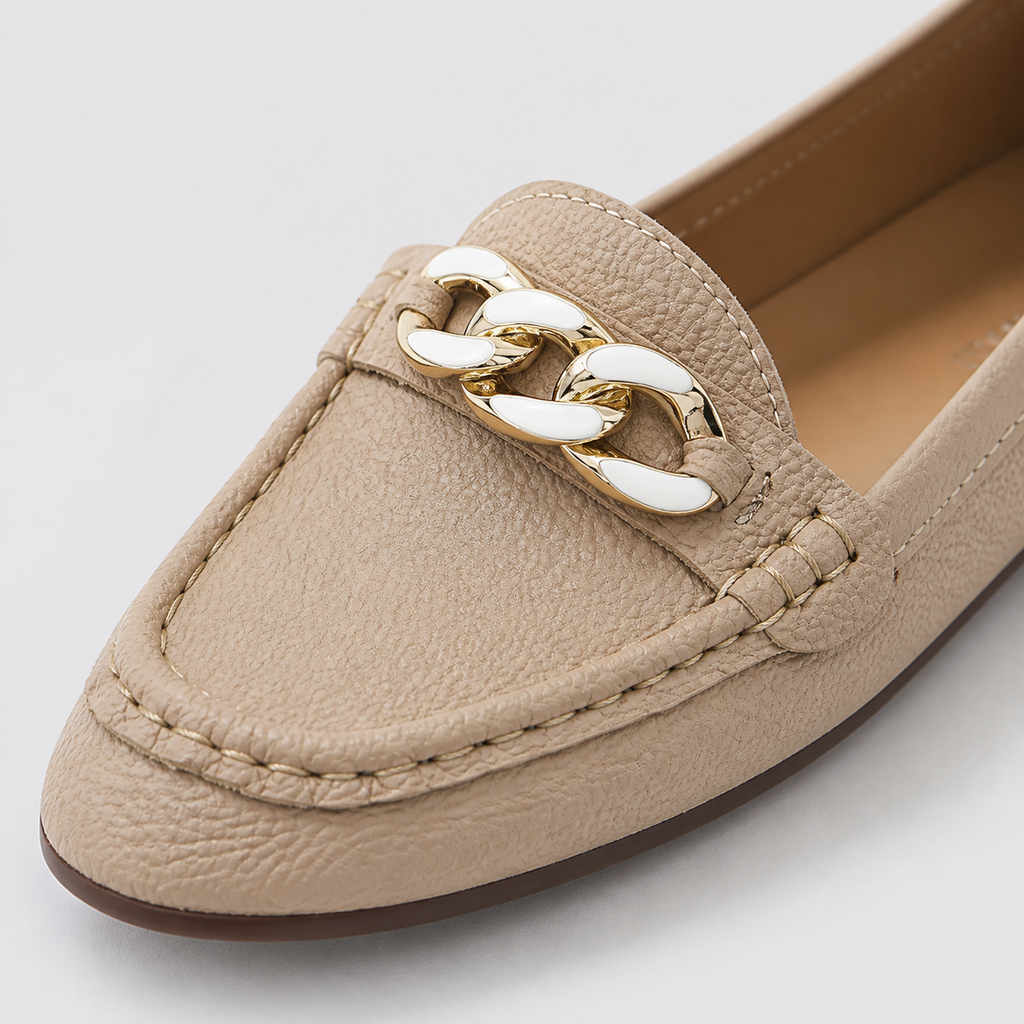 Luna Gold-Chain Loafers | Women's Round-Toe Slip-On Flats