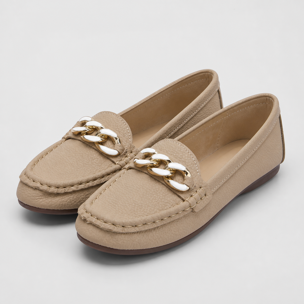 Luna Gold-Chain Loafers | Women's Round-Toe Slip-On Flats