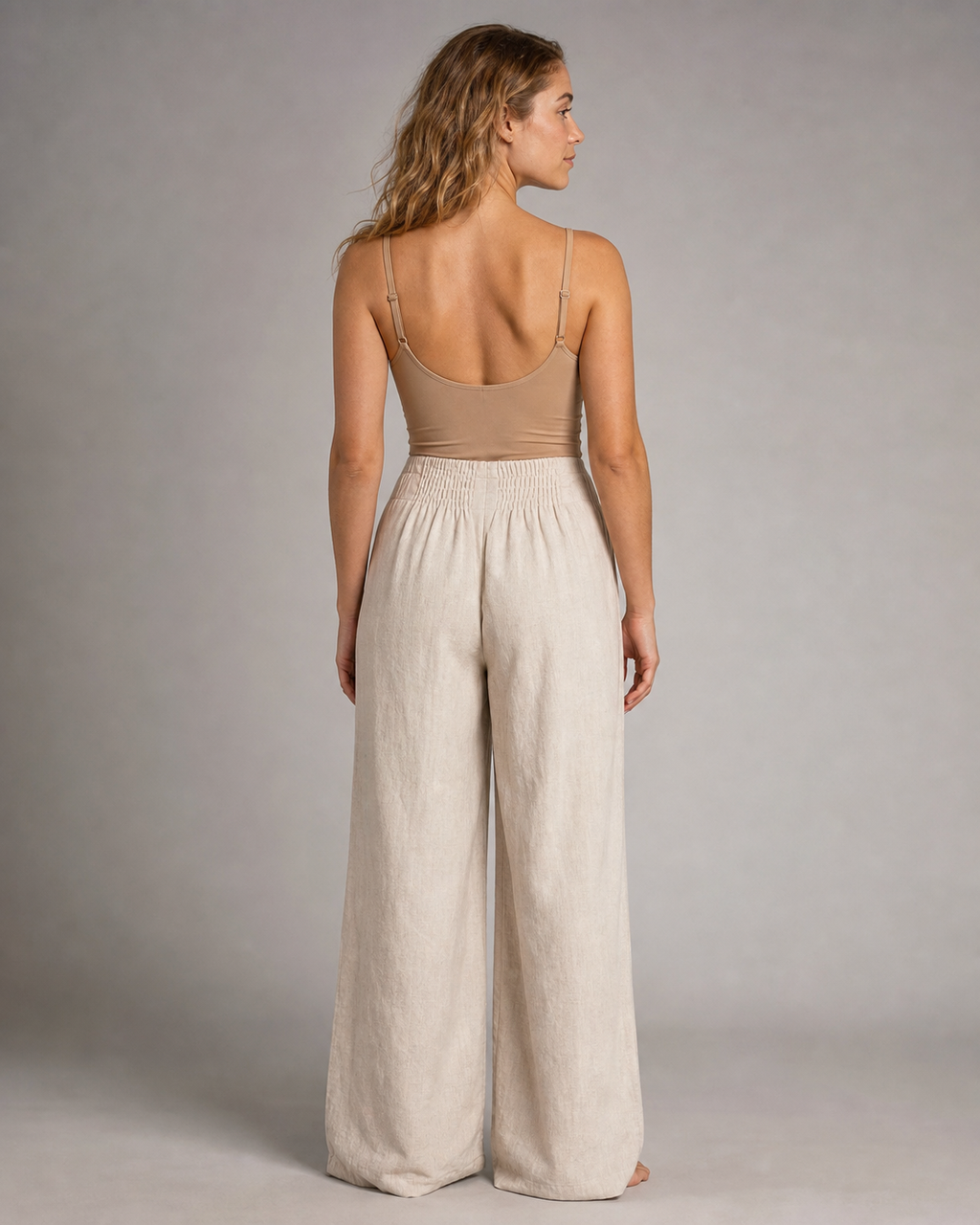 Annabelle Wide-Leg Palazzo Pants | Women's Drawstring Trousers — Apricot — back
