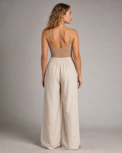 Annabelle Wide-Leg Palazzo Pants | Women's Drawstring Trousers — Apricot — back