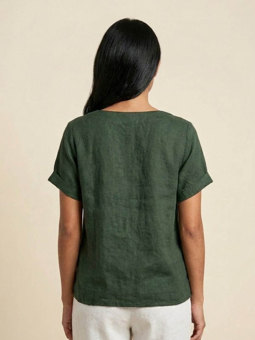 Olive Scoop-Neck Tee | Women's Short-Sleeve Button Top