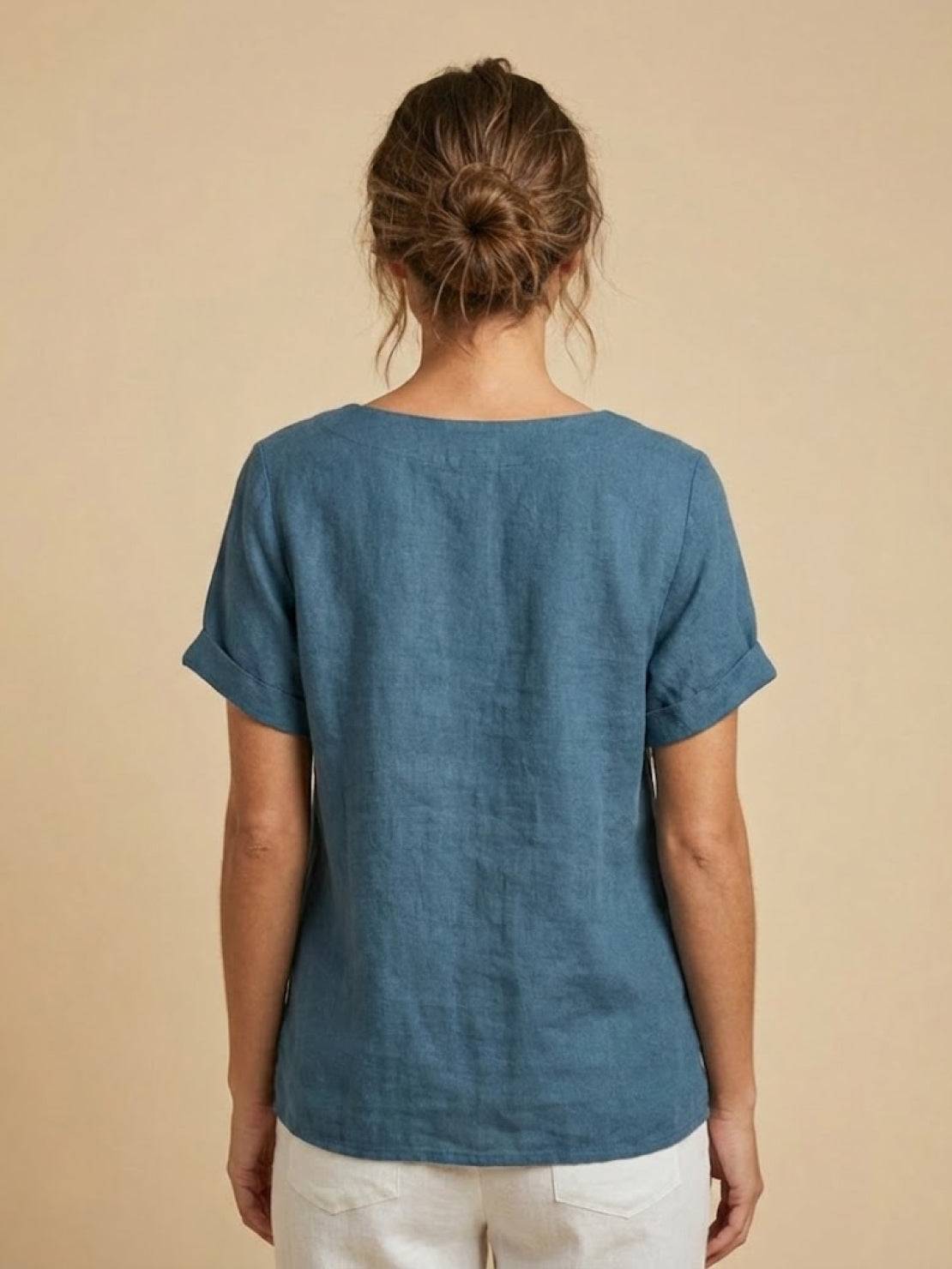 Olive Scoop-Neck Tee | Women's Short-Sleeve Button Top