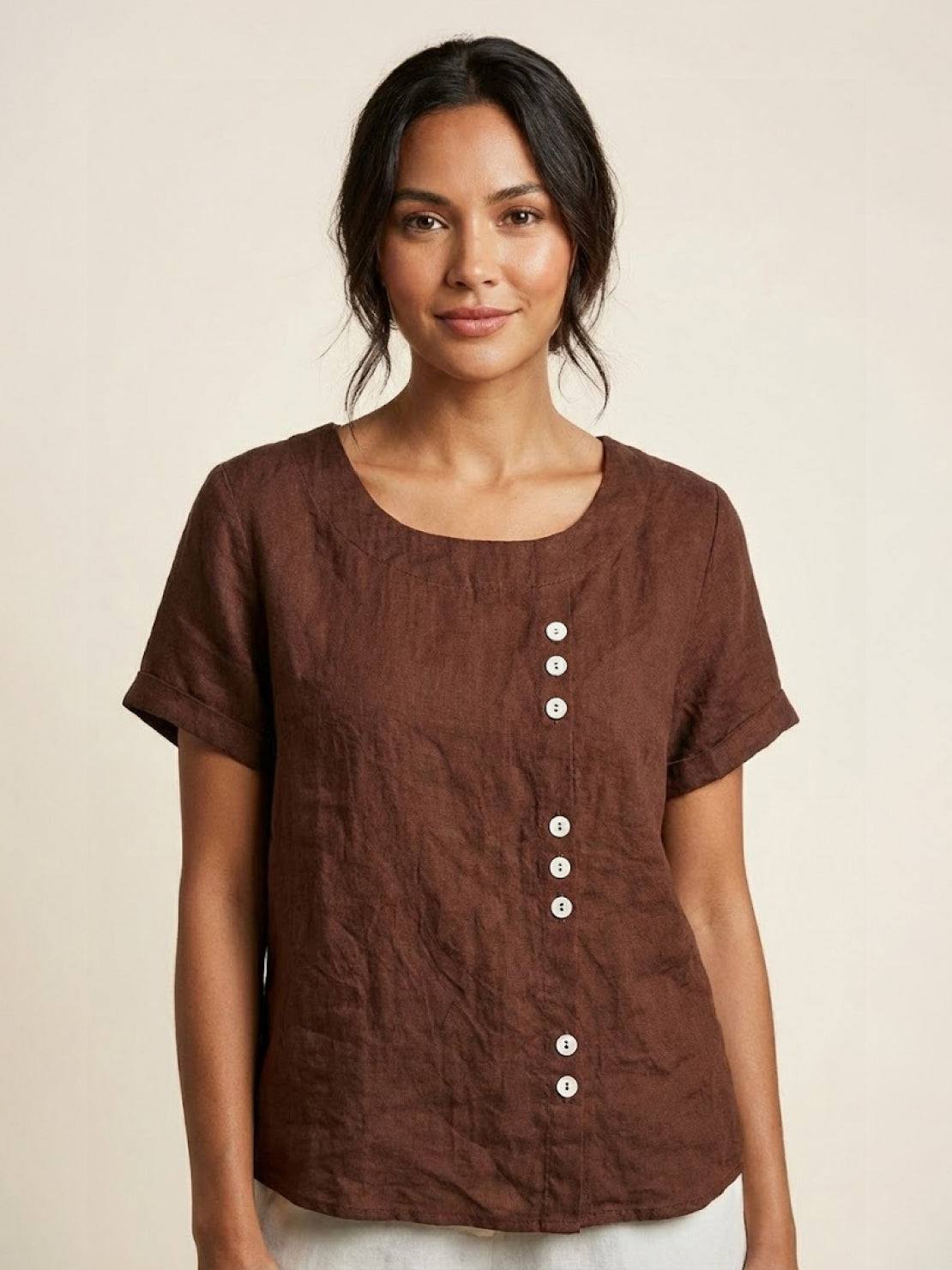 Olive Scoop-Neck Tee | Women's Short-Sleeve Button Top