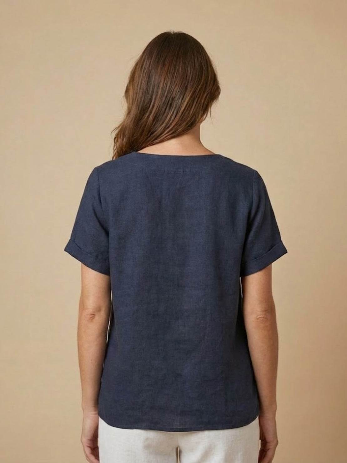 Olive Scoop-Neck Tee | Women's Short-Sleeve Button Top