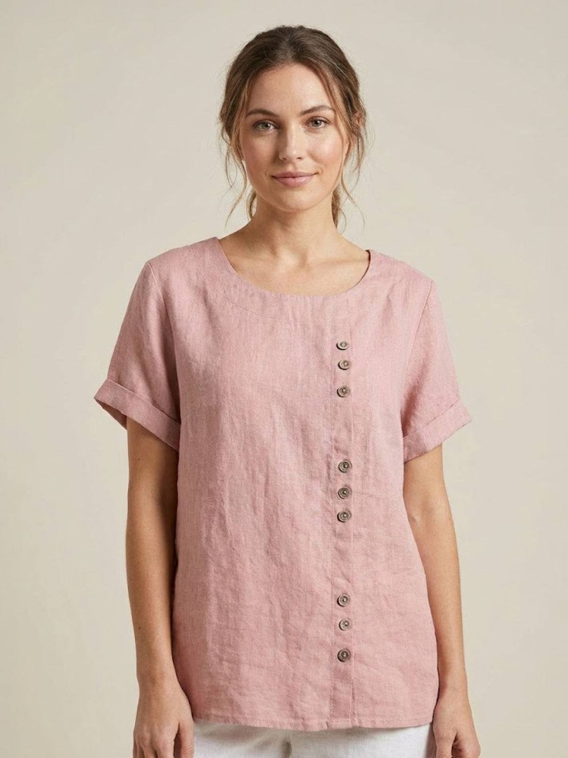 Olive Scoop-Neck Tee | Women's Short-Sleeve Button Top