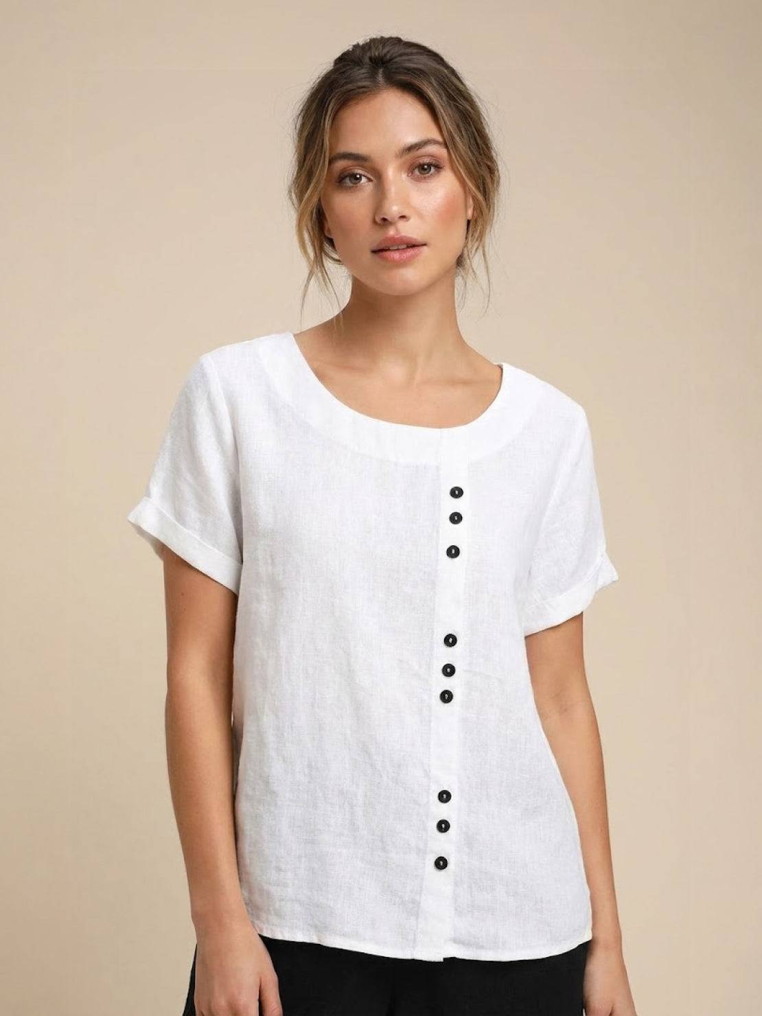 Olive Scoop-Neck Tee | Women's Short-Sleeve Button Top