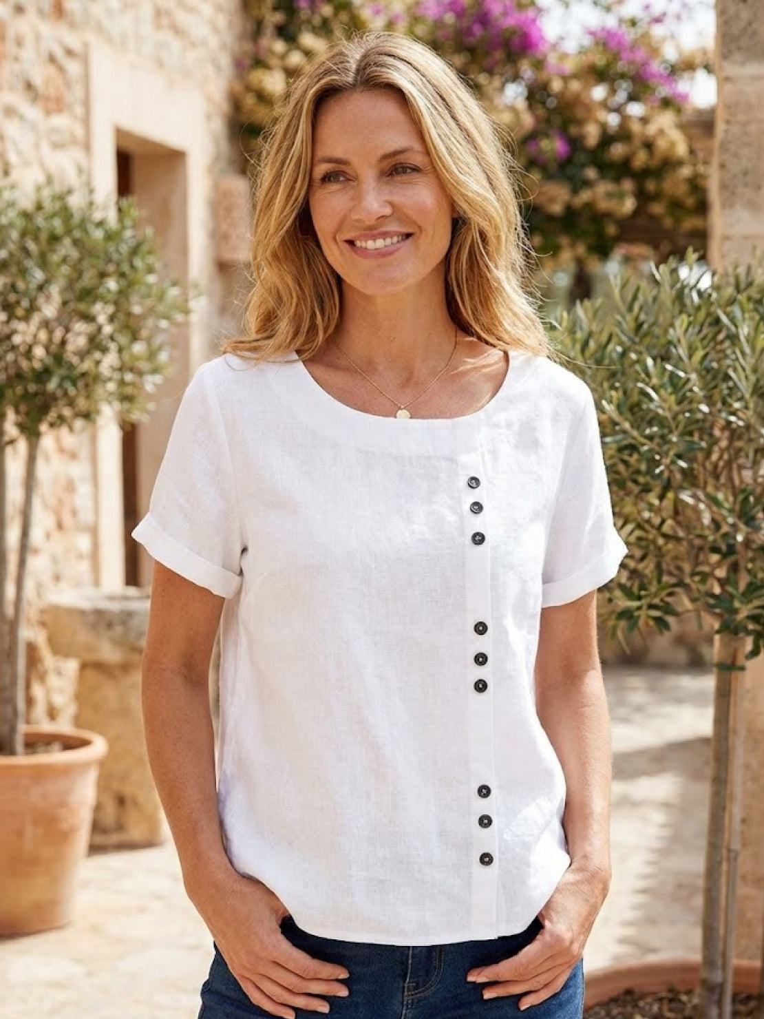 Olive Scoop-Neck Tee | Women's Short-Sleeve Button Top