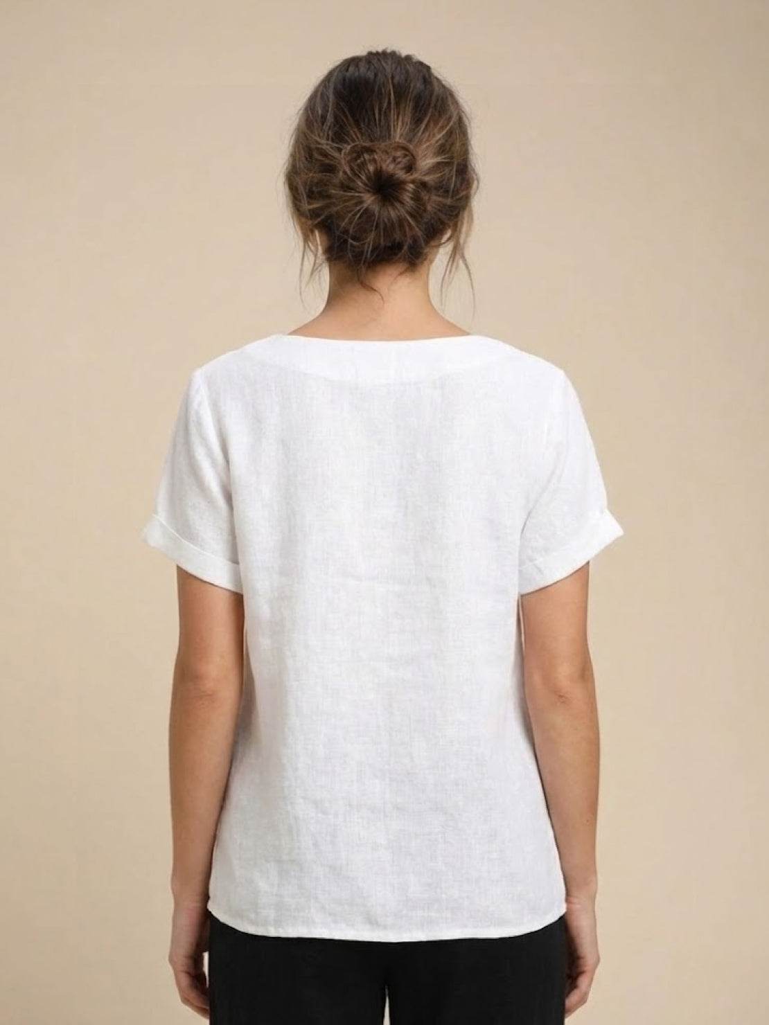 Olive Scoop-Neck Tee | Women's Short-Sleeve Button Top