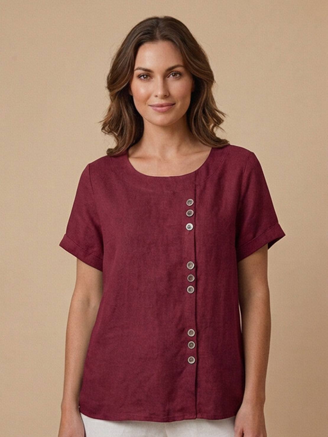 Olive Scoop-Neck Tee | Women's Short-Sleeve Button Top