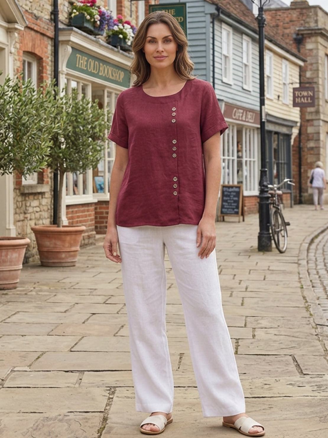 Olive Scoop-Neck Tee | Women's Short-Sleeve Button Top