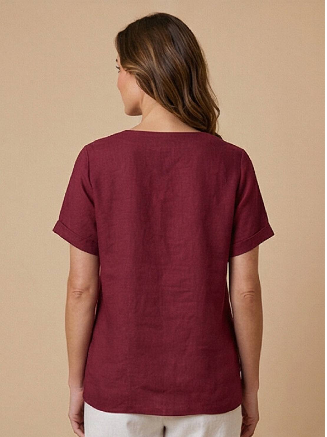 Olive Scoop-Neck Tee | Women's Short-Sleeve Button Top