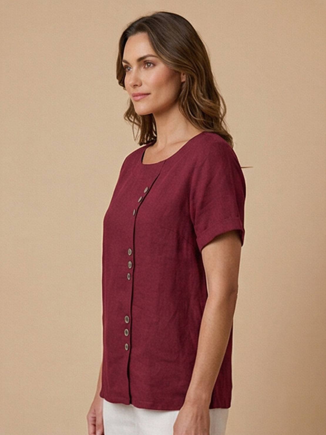 Olive Scoop-Neck Tee | Women's Short-Sleeve Button Top