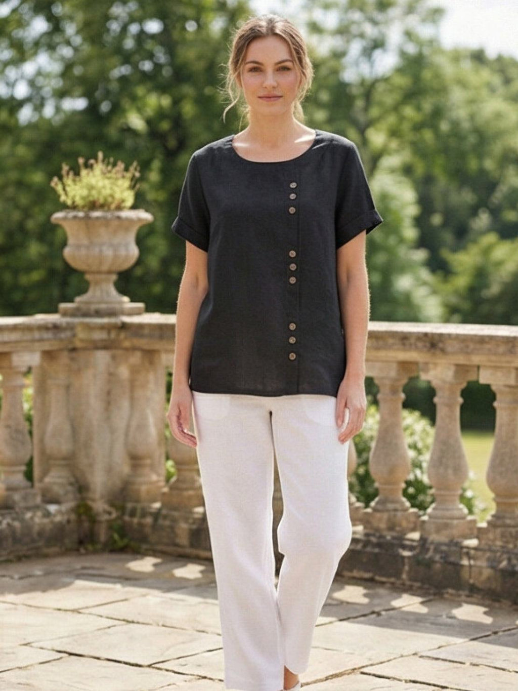 Olive Scoop-Neck Tee | Women's Short-Sleeve Button Top