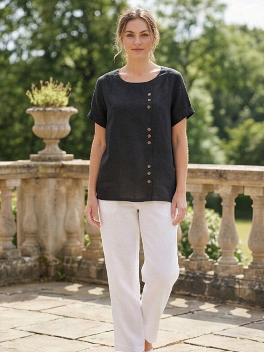 Olive Scoop-Neck Tee | Women's Short-Sleeve Button Top