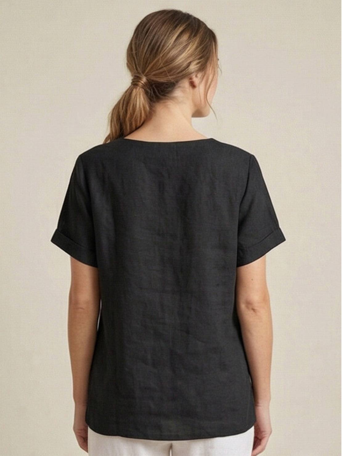 Olive Scoop-Neck Tee | Women's Short-Sleeve Button Top
