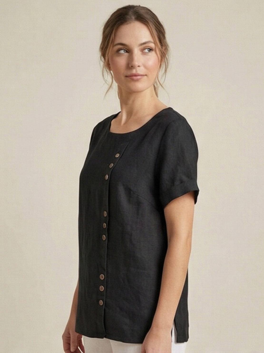 Olive Scoop-Neck Tee | Women's Short-Sleeve Button Top