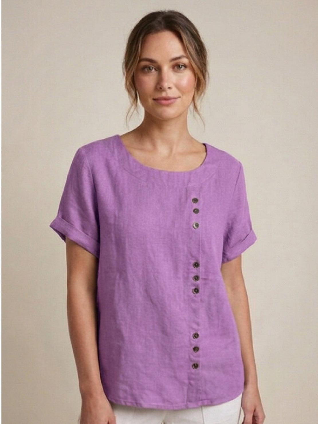 Olive Scoop-Neck Tee | Women's Short-Sleeve Button Top