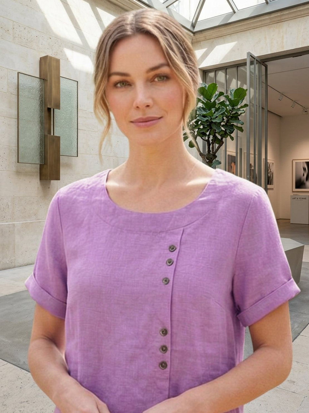 Olive Scoop-Neck Tee | Women's Short-Sleeve Button Top