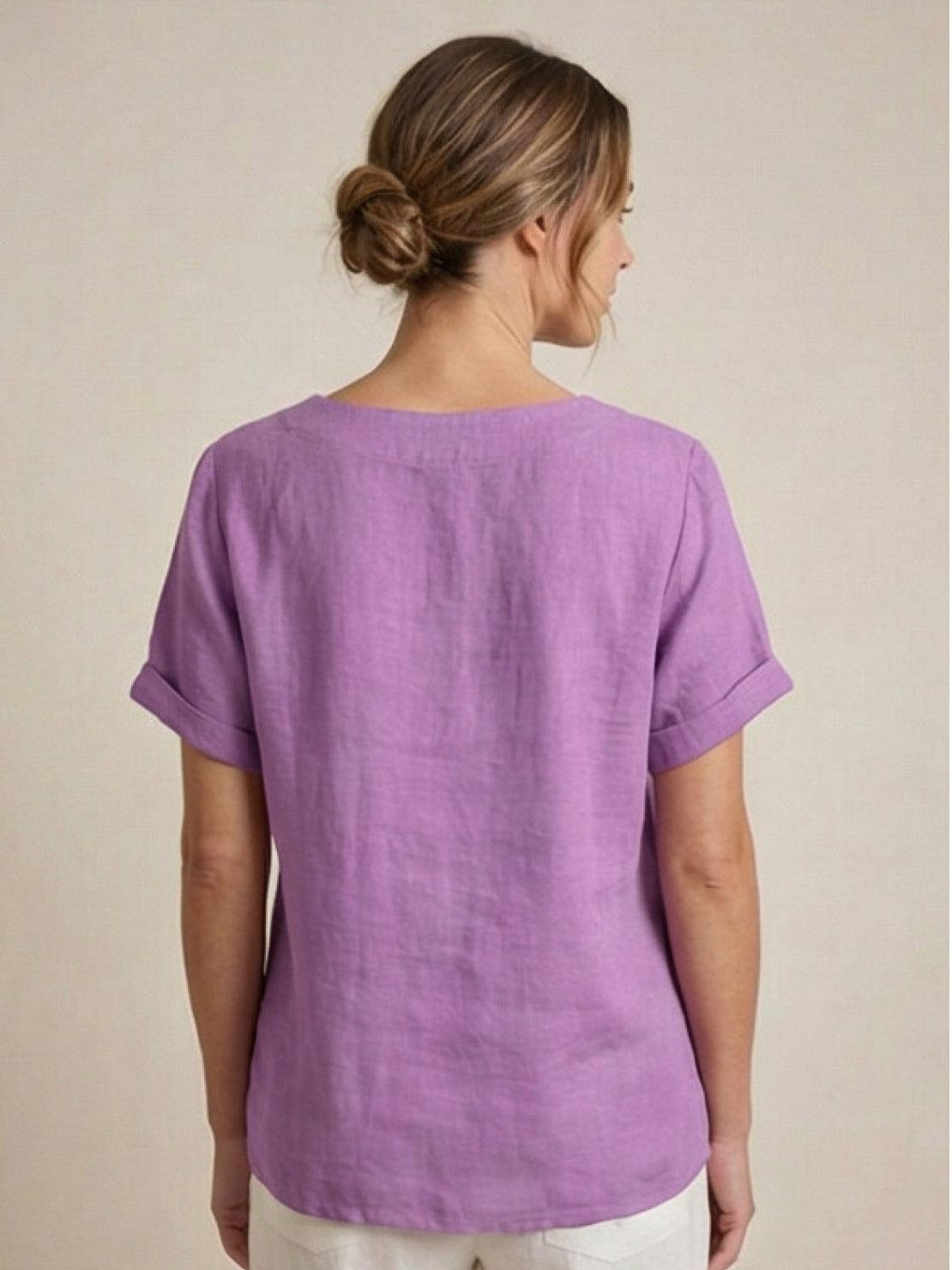Olive Scoop-Neck Tee | Women's Short-Sleeve Button Top