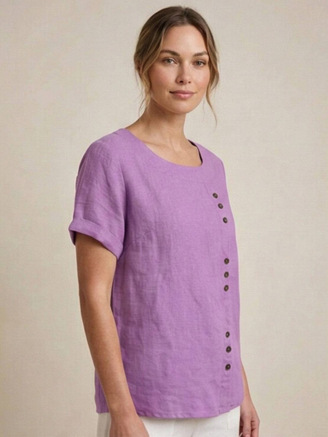 Olive Scoop-Neck Tee | Women's Short-Sleeve Button Top