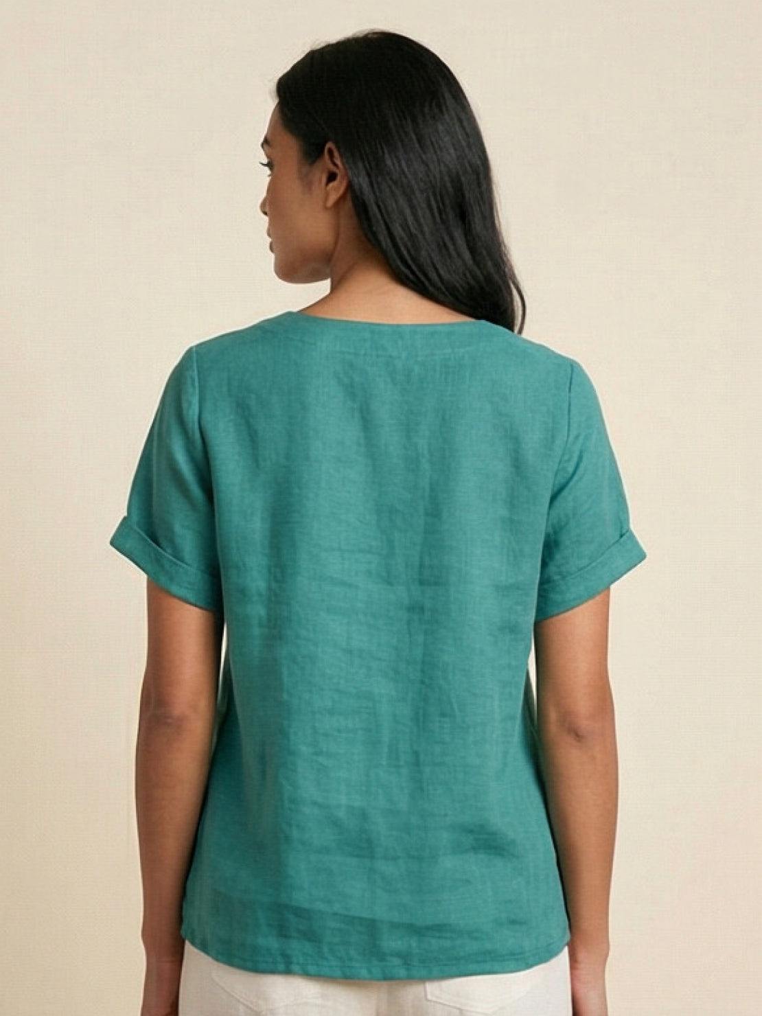Olive Scoop-Neck Tee | Women's Short-Sleeve Button Top