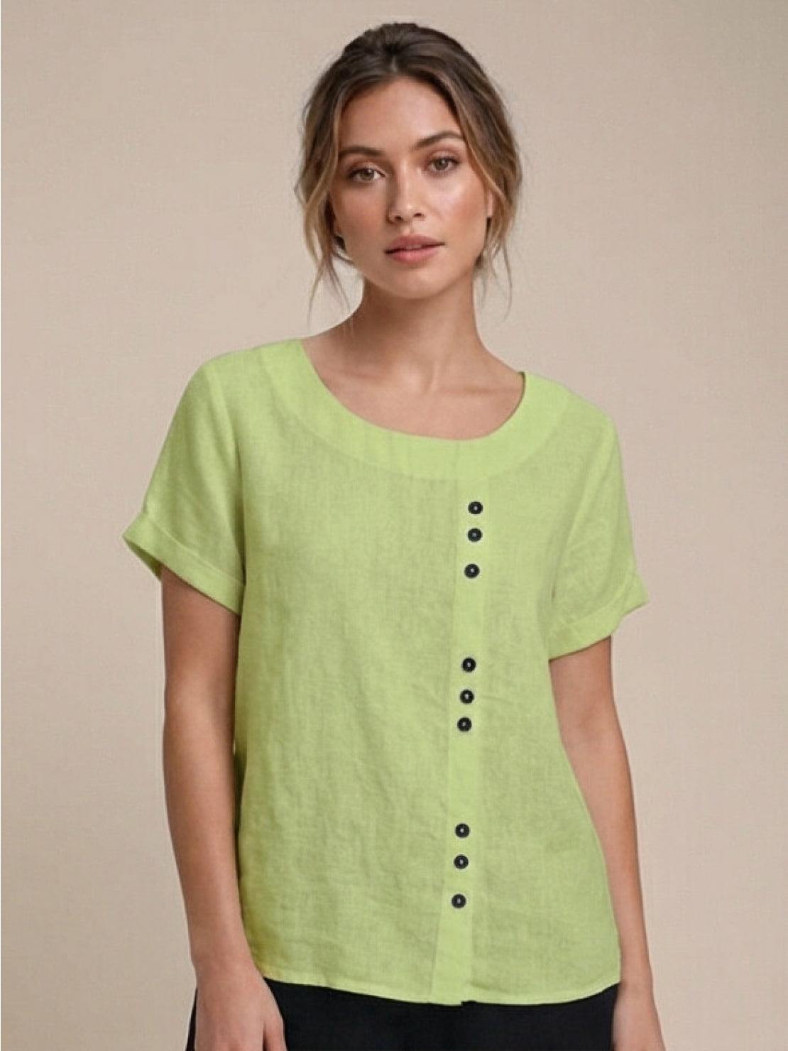 Olive Scoop-Neck Tee | Women's Short-Sleeve Button Top