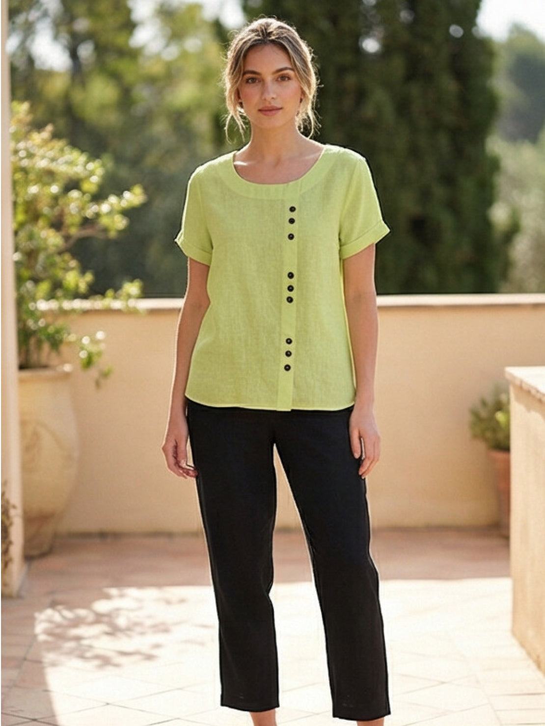 Olive Scoop-Neck Tee | Women's Short-Sleeve Button Top