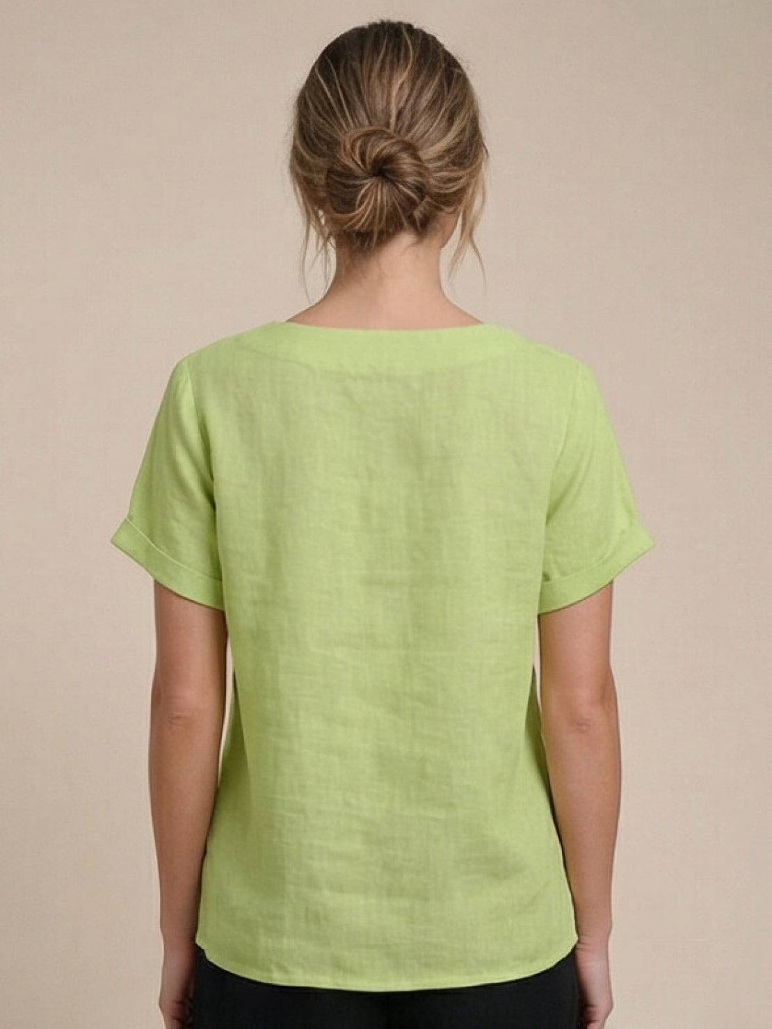 Olive Scoop-Neck Tee | Women's Short-Sleeve Button Top