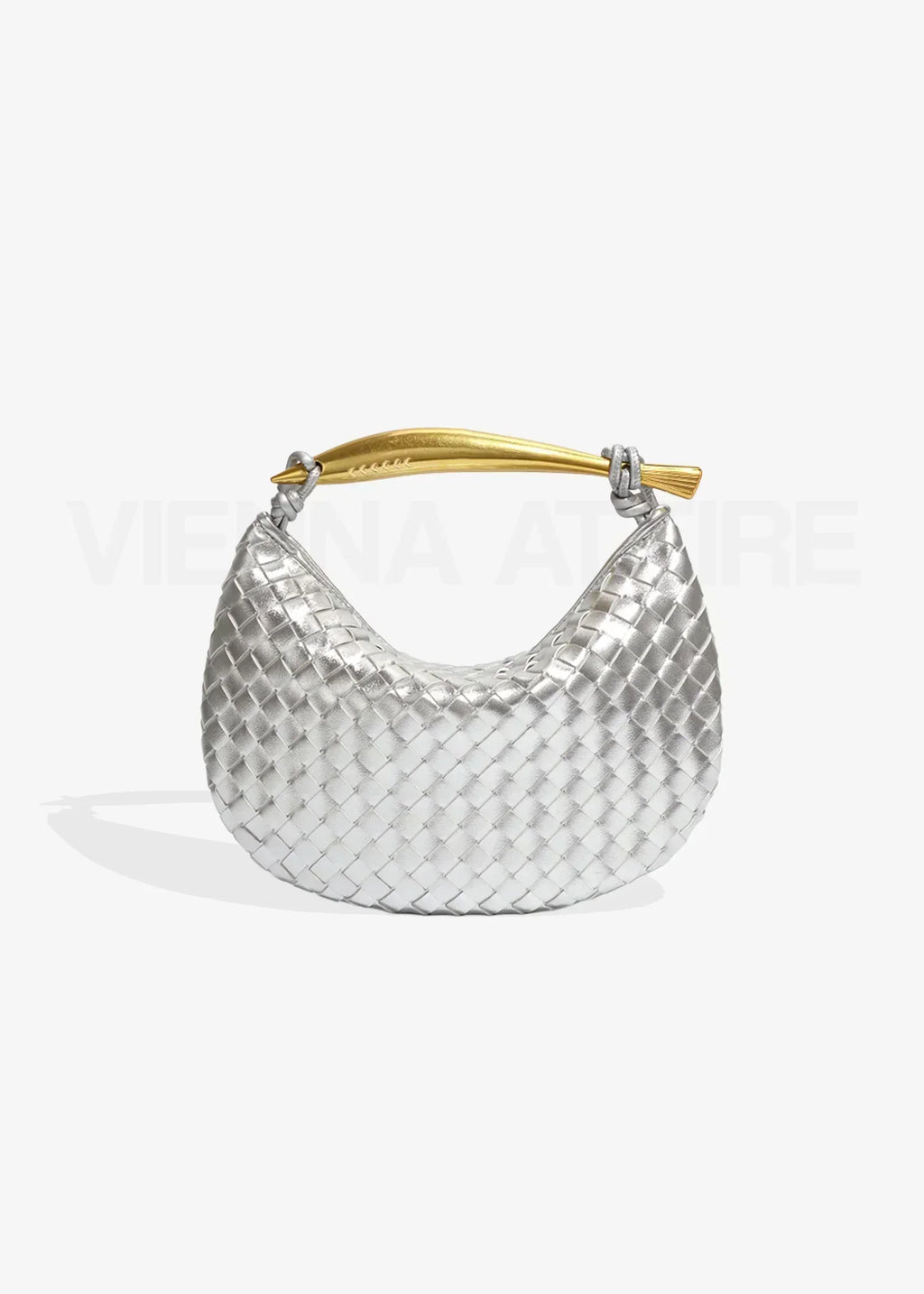Minerva gold-tone bar woven crescent top-handle bag