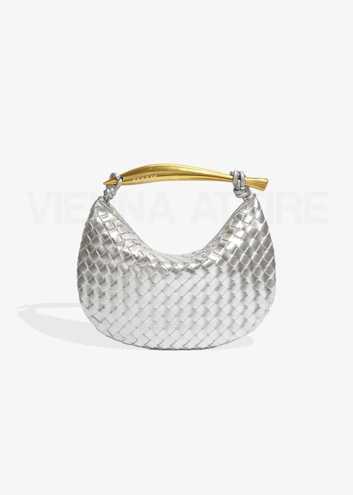 Minerva gold-tone bar woven crescent top-handle bag