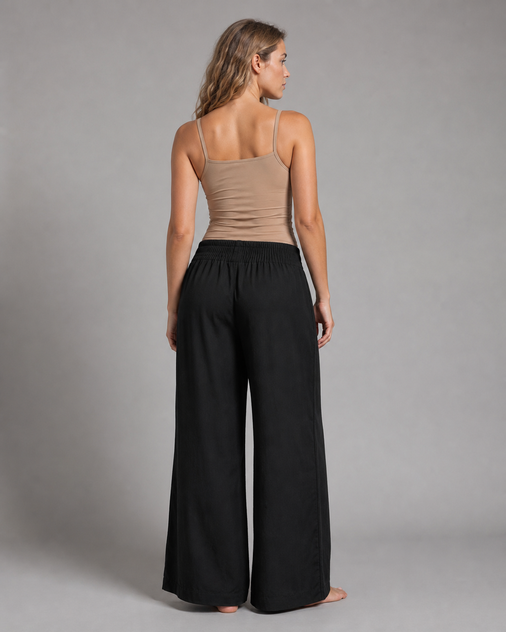 Annabelle Wide-Leg Palazzo Pants | Women's Drawstring Trousers — Black — back