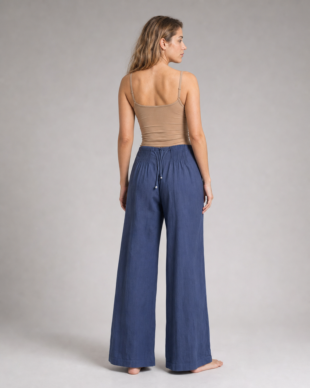 Annabelle Wide-Leg Palazzo Pants | Women's Drawstring Trousers — Navy Blue — back