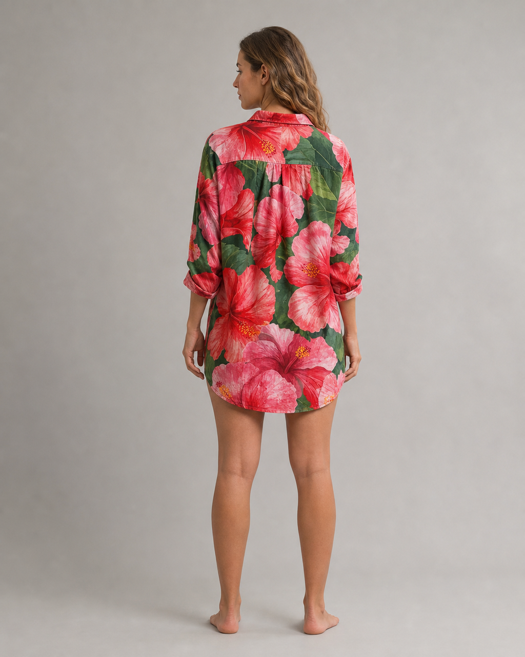 Christine Floral Shirt Dress | Women's Button-Through Midi Dress — Pink — back