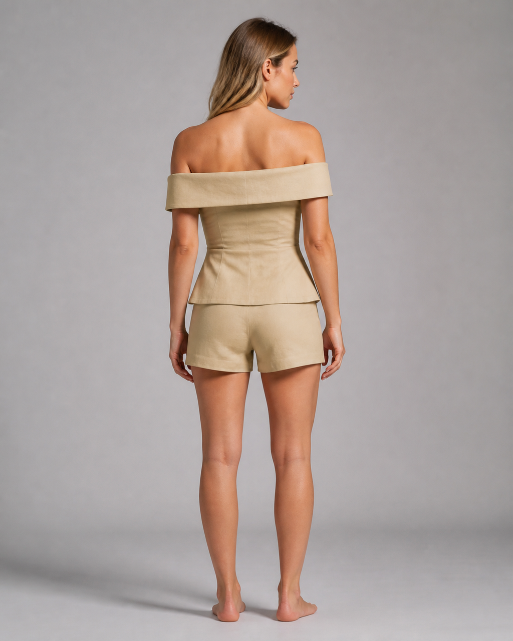 Kelley Two-Piece Set | Women's Elegant Relaxed Co-Ord — Khaki — back
