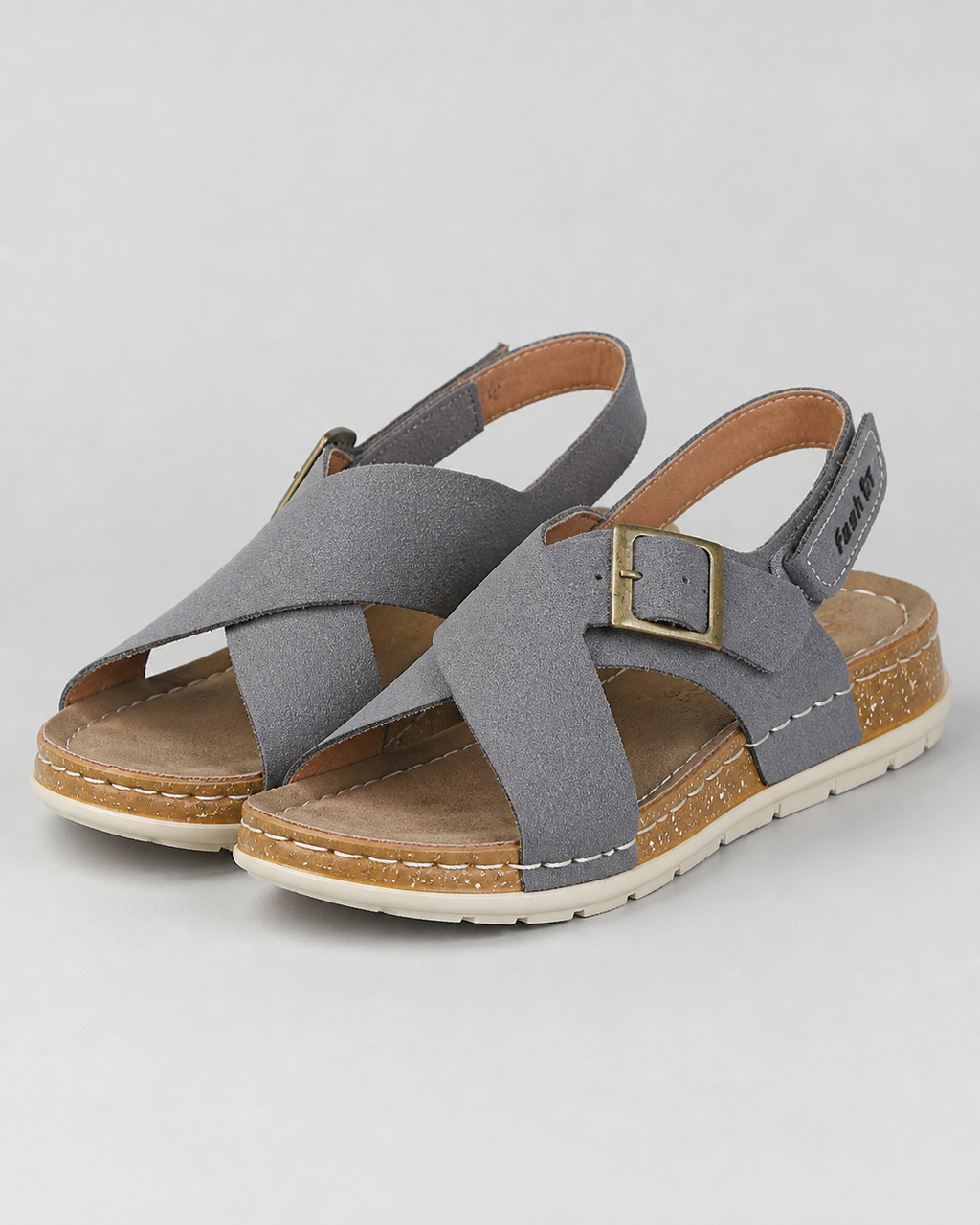 Viola Cross-Strap Wedge Sandals | Women's Cushioned Comfort Sandals — Dark Gray — hero