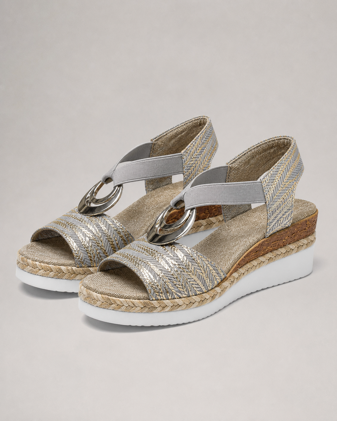 Malorie T-Strap Wedge Sandals | Women's Cushioned Espadrille Sandals — Grey — hero