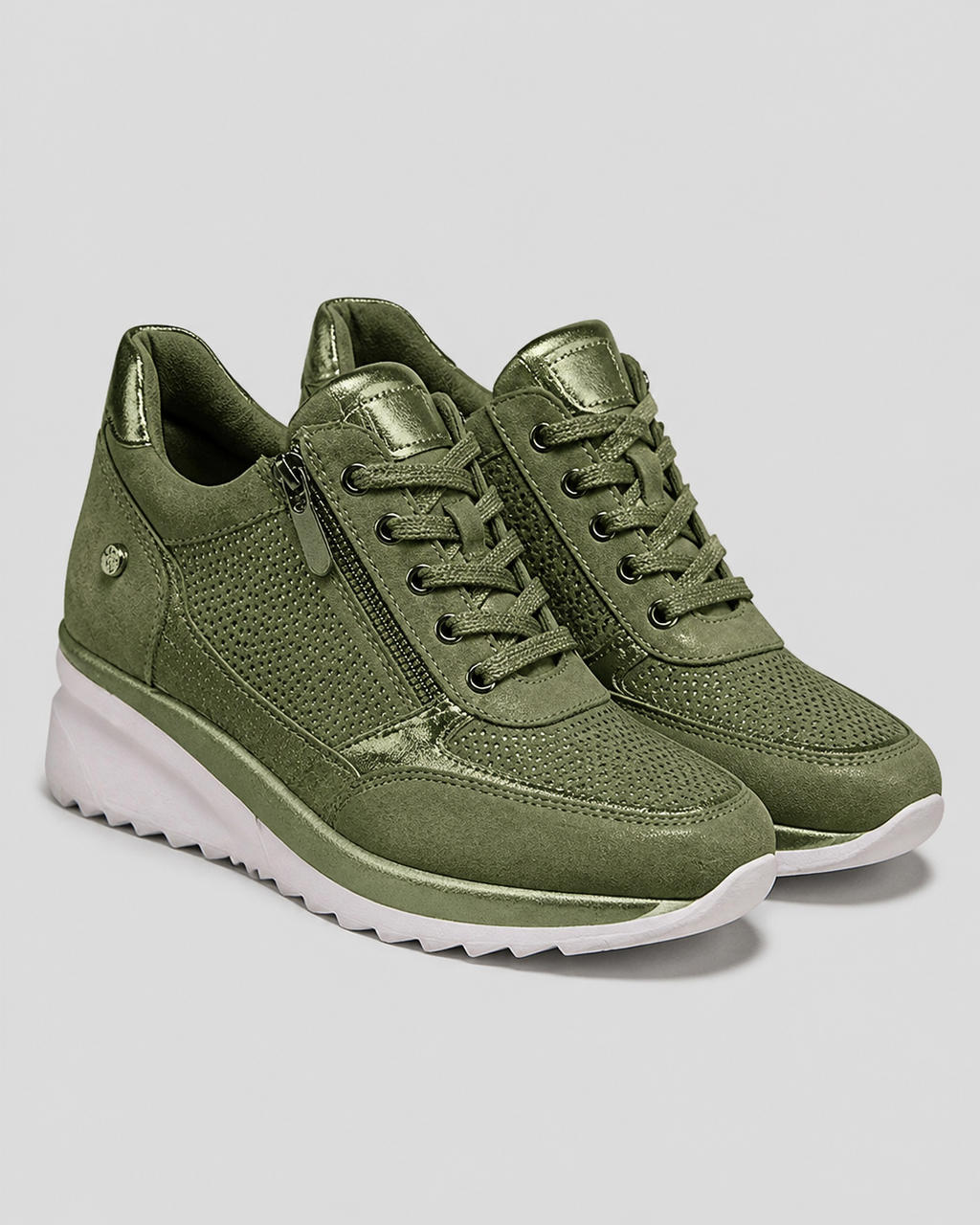 Sparkle Rhinestone Zip Trainers | Women's Metallic Lace-Up Sneakers — Green — hero