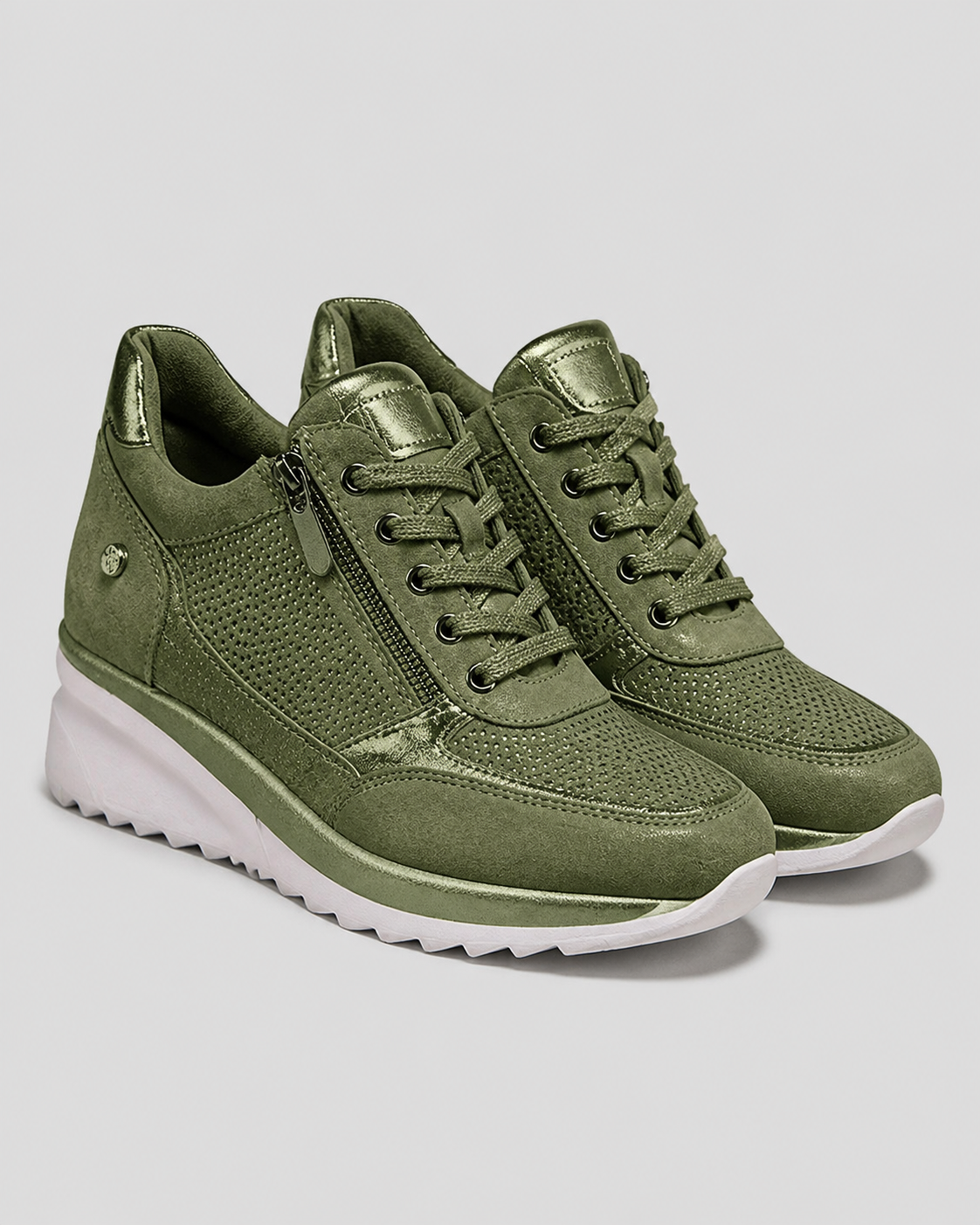 Sparkle Rhinestone Zip Trainers | Women's Metallic Lace-Up Sneakers — Green — hero