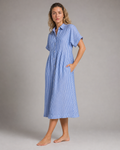 Corinne Striped Shirt | Women's Relaxed Button-Up Top — Blue — threequarter