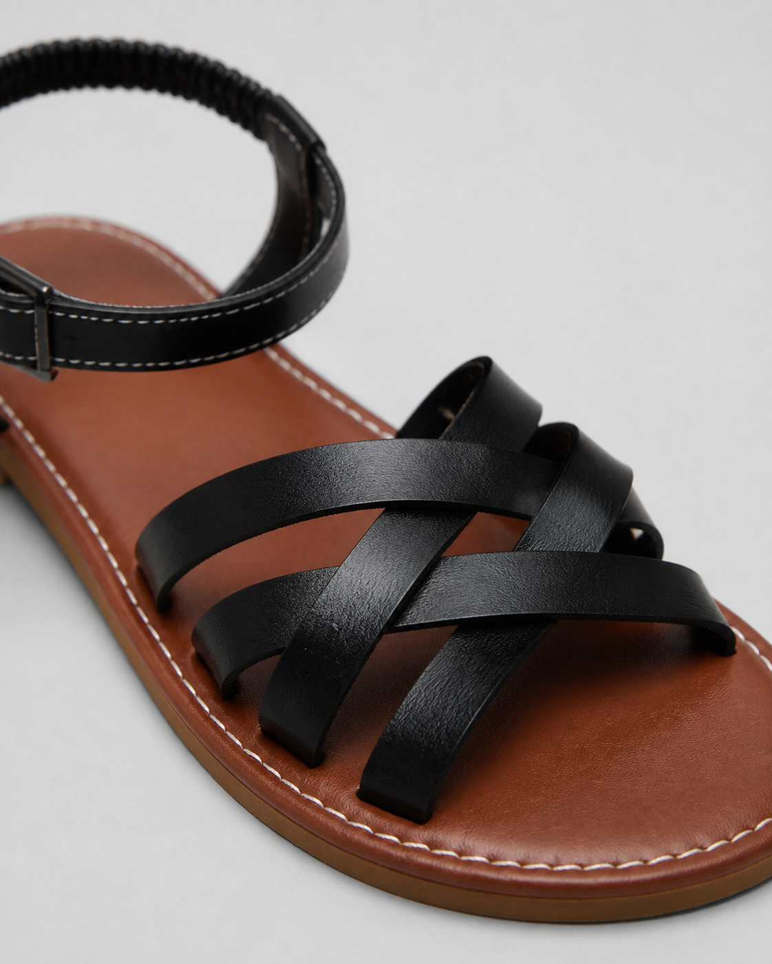 Sicily Woven Flat Sandals | Women's Cross-Strap Summer Sandals — Black — macro