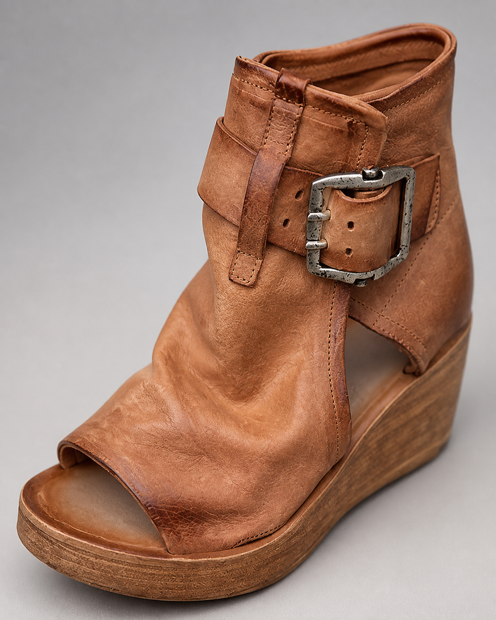 Rosamund Ankle-Strap Wedge Sandals | Women's High Platform Sandals — Brown — macro